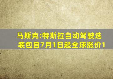 马斯克:特斯拉自动驾驶选装包自7月1日起全球涨价1