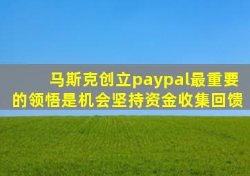 马斯克创立paypal最重要的领悟是机会坚持资金收集回馈