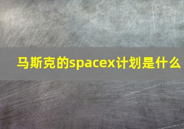 马斯克的spacex计划是什么