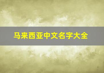 马来西亚中文名字大全