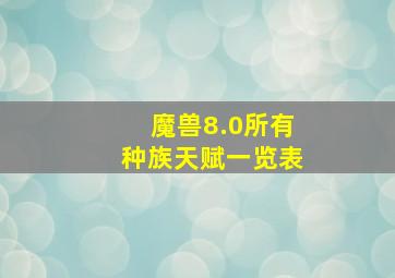 魔兽8.0所有种族天赋一览表