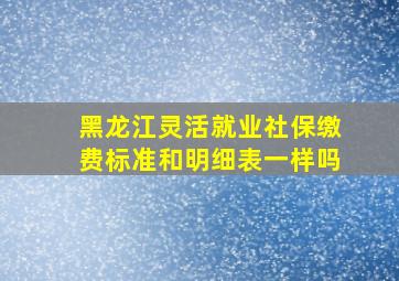 黑龙江灵活就业社保缴费标准和明细表一样吗