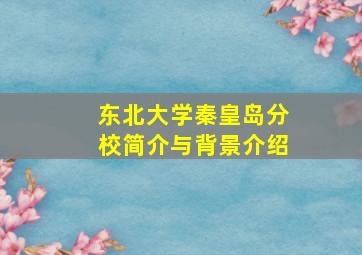 东北大学秦皇岛分校简介与背景介绍