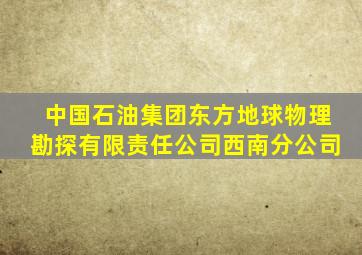 中国石油集团东方地球物理勘探有限责任公司西南分公司