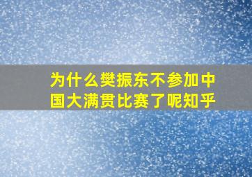 为什么樊振东不参加中国大满贯比赛了呢知乎