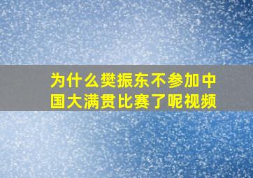 为什么樊振东不参加中国大满贯比赛了呢视频