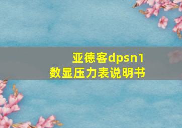 亚德客dpsn1数显压力表说明书