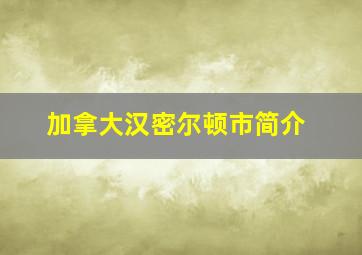 加拿大汉密尔顿市简介