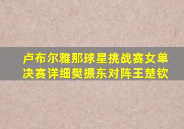 卢布尔雅那球星挑战赛女单决赛详细樊振东对阵王楚钦