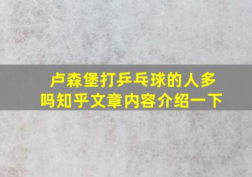 卢森堡打乒乓球的人多吗知乎文章内容介绍一下