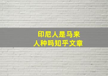 印尼人是马来人种吗知乎文章