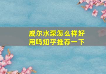 威尔水泵怎么样好用吗知乎推荐一下