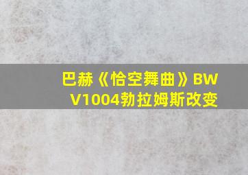 巴赫《恰空舞曲》BWV1004勃拉姆斯改变