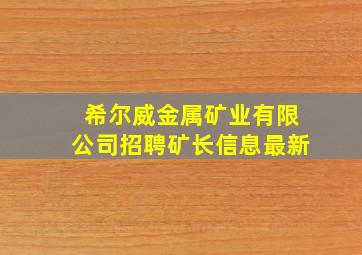 希尔威金属矿业有限公司招聘矿长信息最新