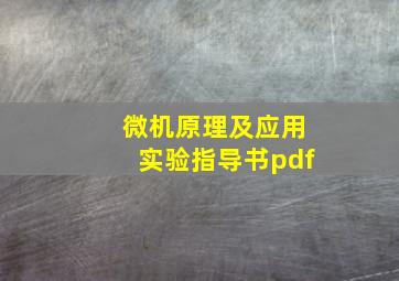 微机原理及应用实验指导书pdf