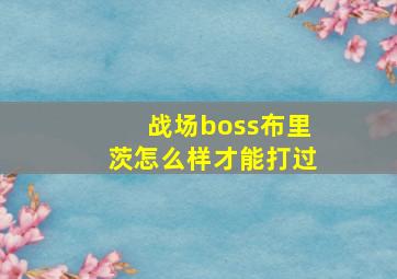 战场boss布里茨怎么样才能打过