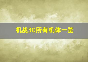 机战30所有机体一览