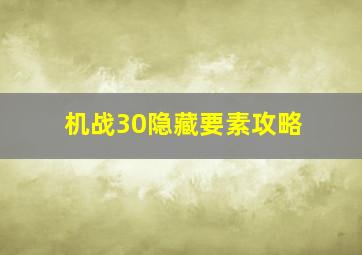 机战30隐藏要素攻略