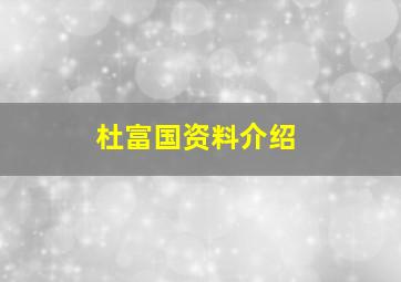 杜富国资料介绍