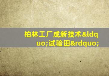 柏林工厂成新技术“试验田”