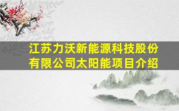 江苏力沃新能源科技股份有限公司太阳能项目介绍