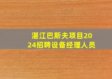 湛江巴斯夫项目2024招聘设备经理人员