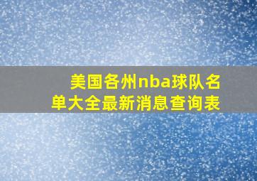 美国各州nba球队名单大全最新消息查询表