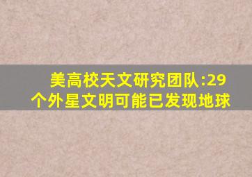 美高校天文研究团队:29个外星文明可能已发现地球