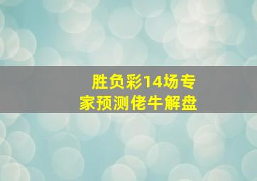 胜负彩14场专家预测佬牛解盘