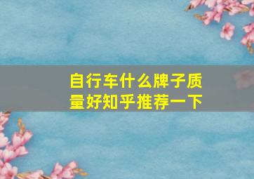 自行车什么牌子质量好知乎推荐一下