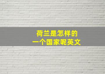 荷兰是怎样的一个国家呢英文