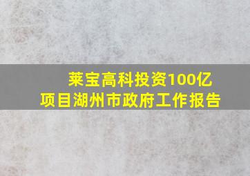 莱宝高科投资100亿项目湖州市政府工作报告