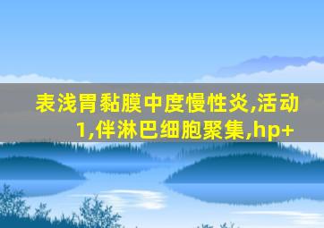 表浅胃黏膜中度慢性炎,活动1,伴淋巴细胞聚集,hp+