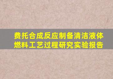 费托合成反应制备清洁液体燃料工艺过程研究实验报告