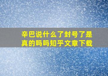 辛巴说什么了封号了是真的吗吗知乎文章下载