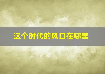 这个时代的风口在哪里